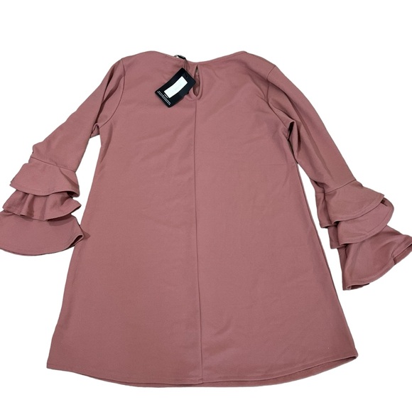 PrettyLittleThing Dress Bell Ruffled Sleeve Pink Stretch Party - Picture 2 of 11